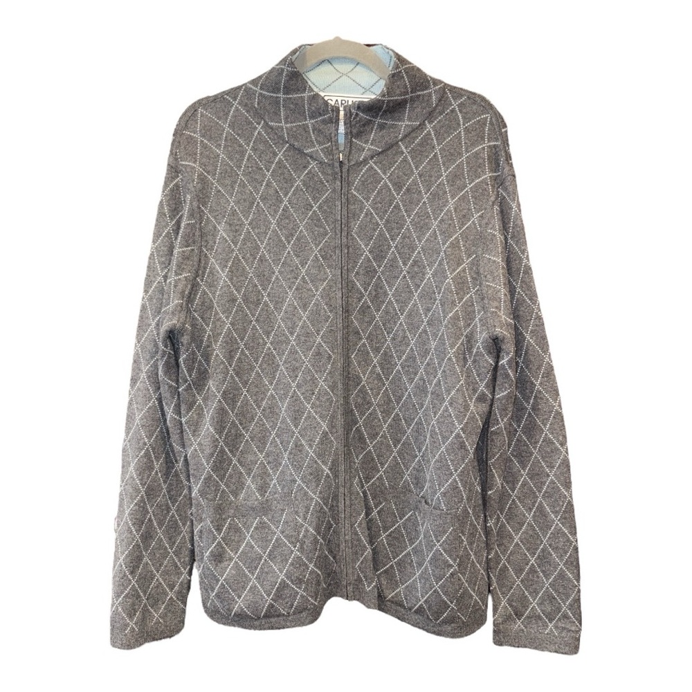 Carlisle Vintage Gray/Light Blue Reversible sweater Silk/Cashmere Size XL AR16